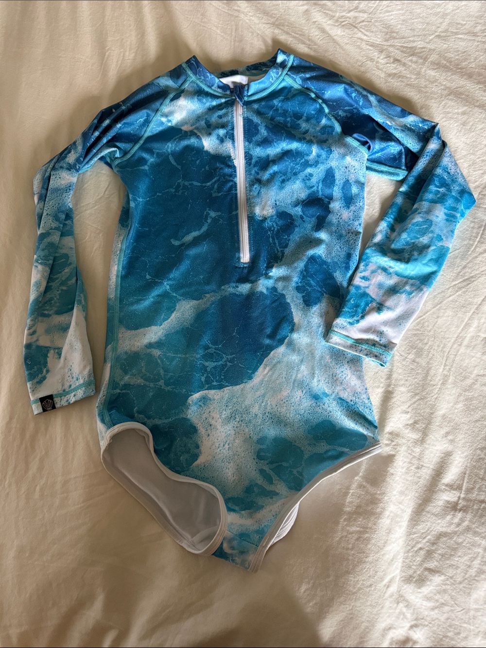 Beach and bandits Kids Long-Sleeve Blue Wave One-Piece Swimsuit